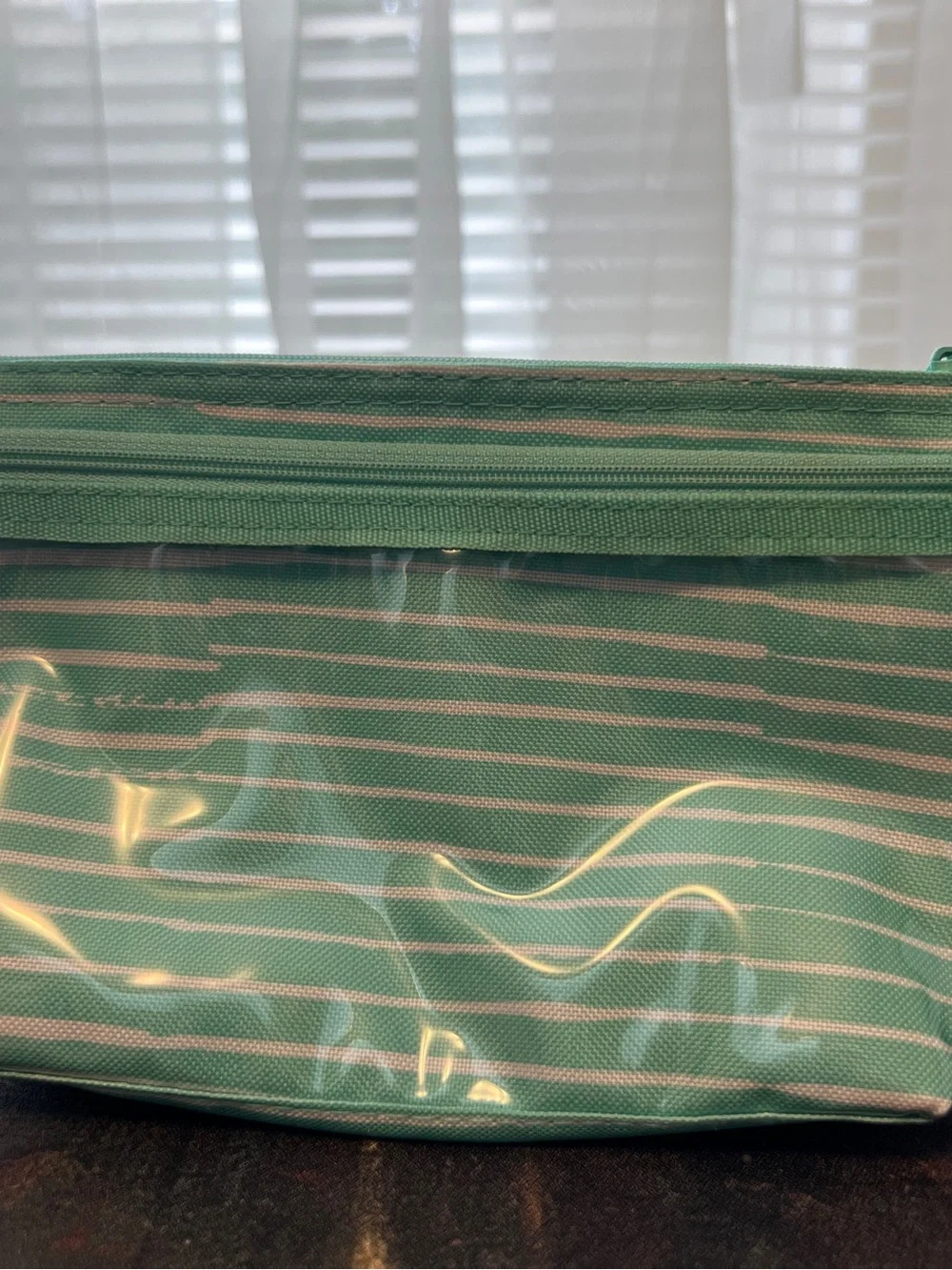 thirty-one Mint Green Striped Clear Front Makeup Pouch